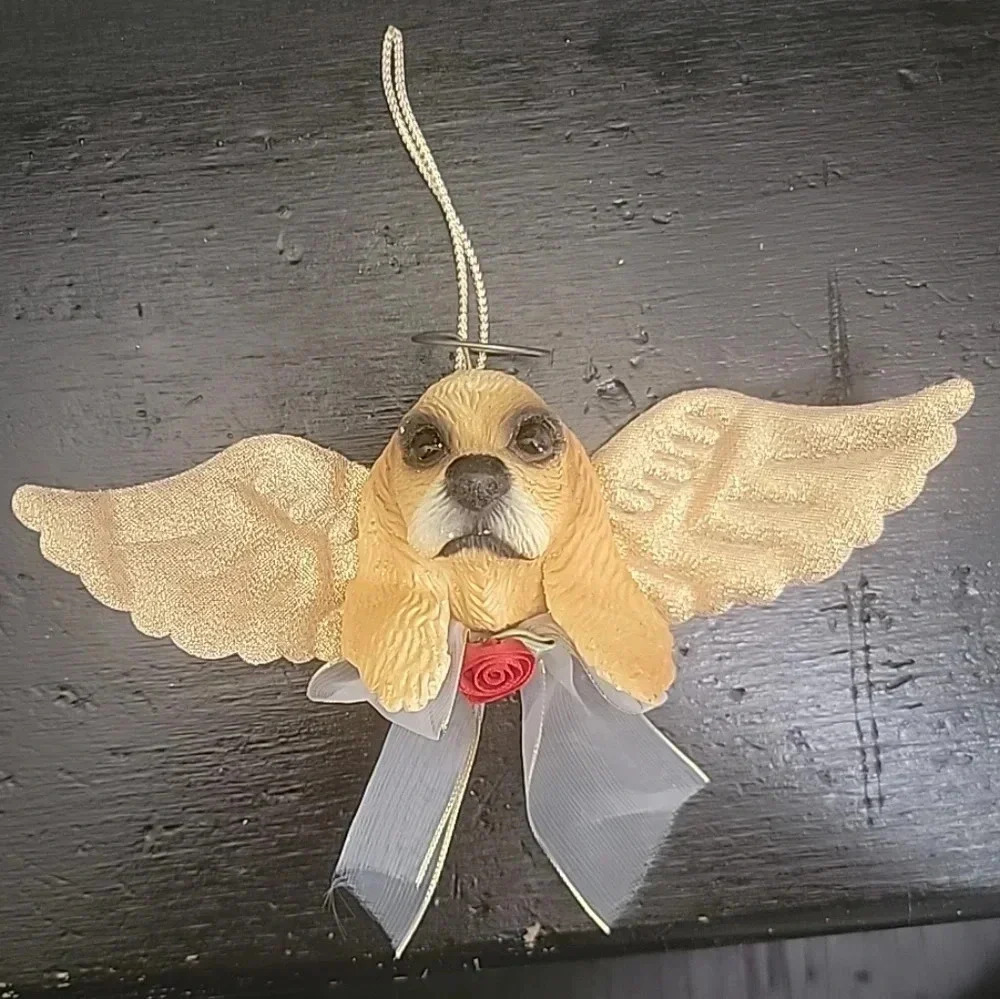 Vtg Cocker Spaniel Dog Ornament Angel Wings Halo Figurine Christmas